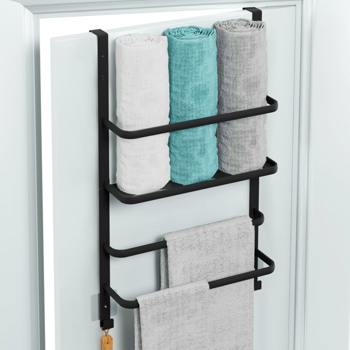 KES Over-The-Door Towel Rack for Bathroom 3-Tier with Hook and Bar Matte Black | Wayfair